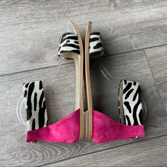 CHANII B Pony Hide Marionette Zebra Cow Print Fuchsia Flat Sandal - Picture 5 of 13